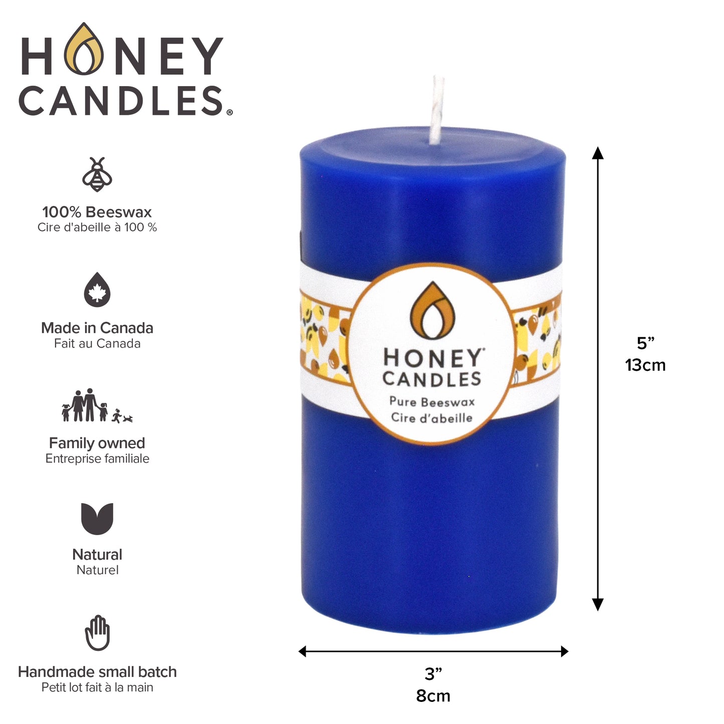 Round Blue Beeswax Pillar Candle