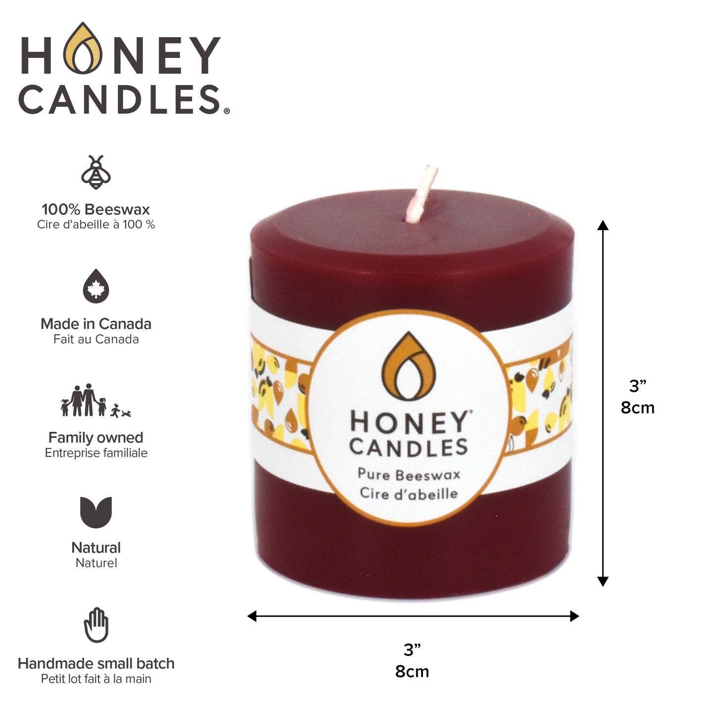 Round Burgundy Beeswax Pillar Candle