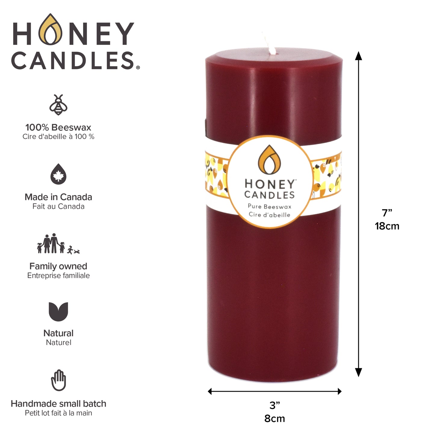 Round Burgundy Beeswax Pillar Candle