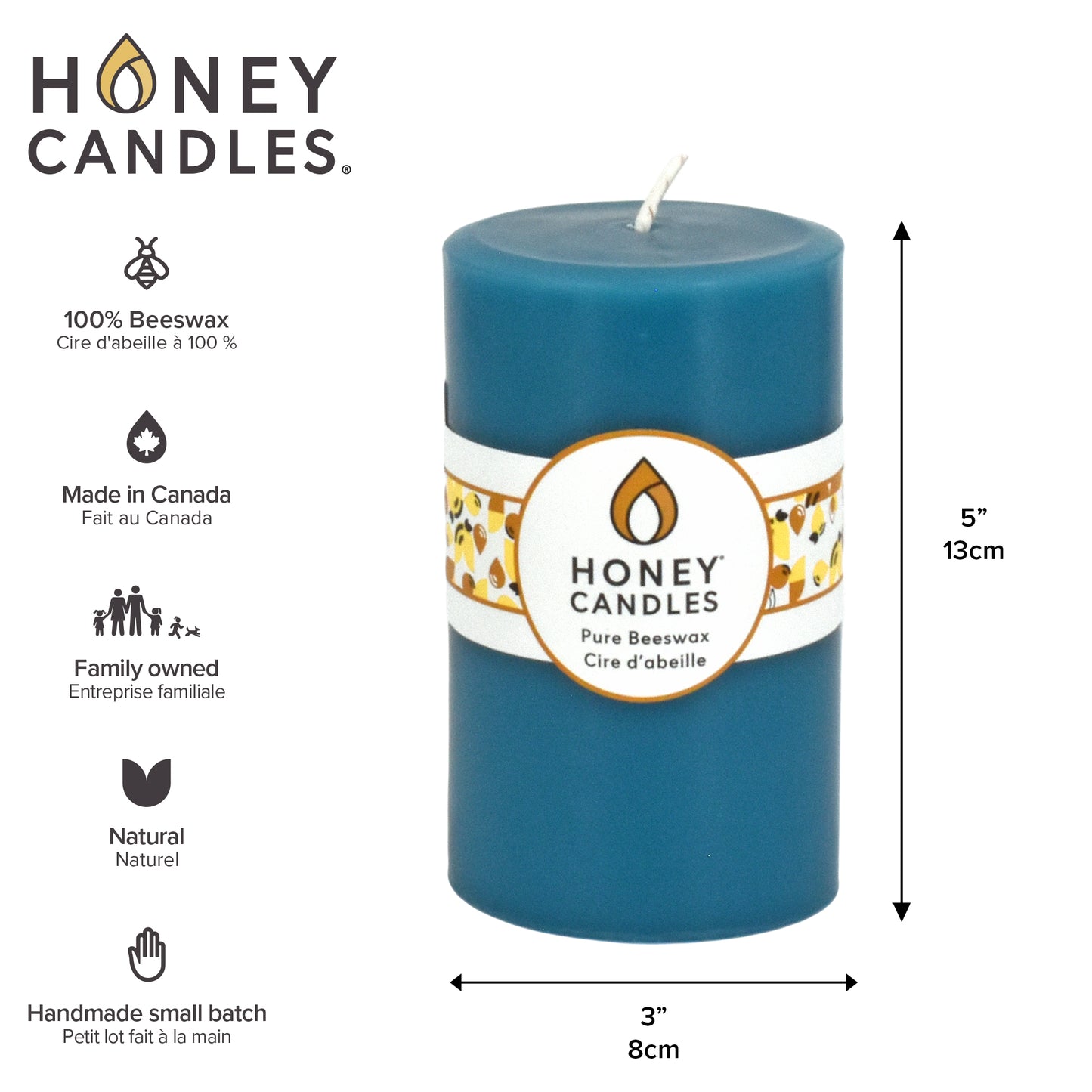 Round Glacier Teal Beeswax Pillar Candle