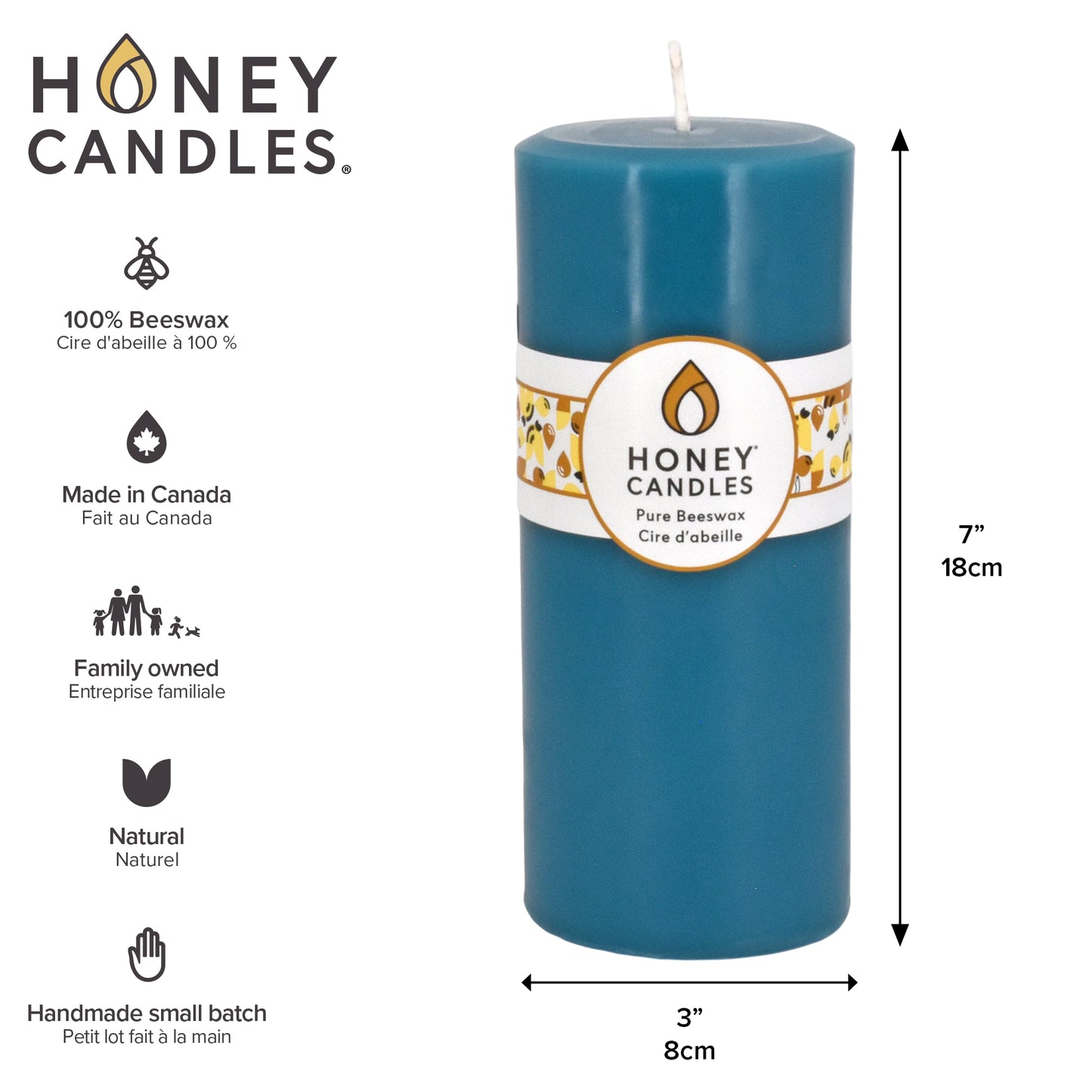 Round Glacier Teal Beeswax Pillar Candle