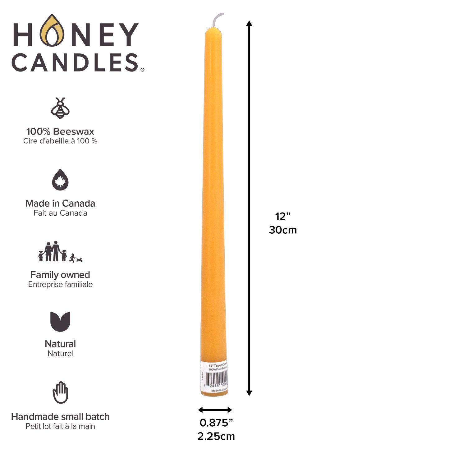 12 Inch Natural Beeswax Taper Candle