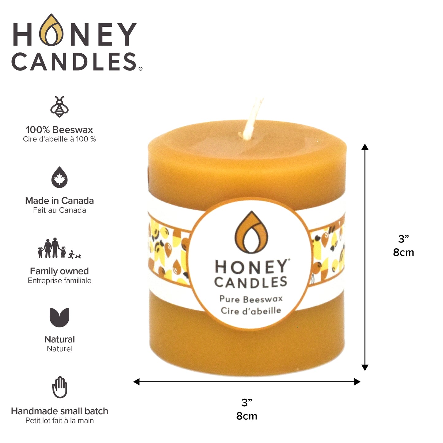 Packaged 3 Inch Natural Beeswax Pillar Candle