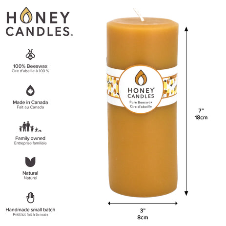 Round Natural Beeswax Pillar Candle