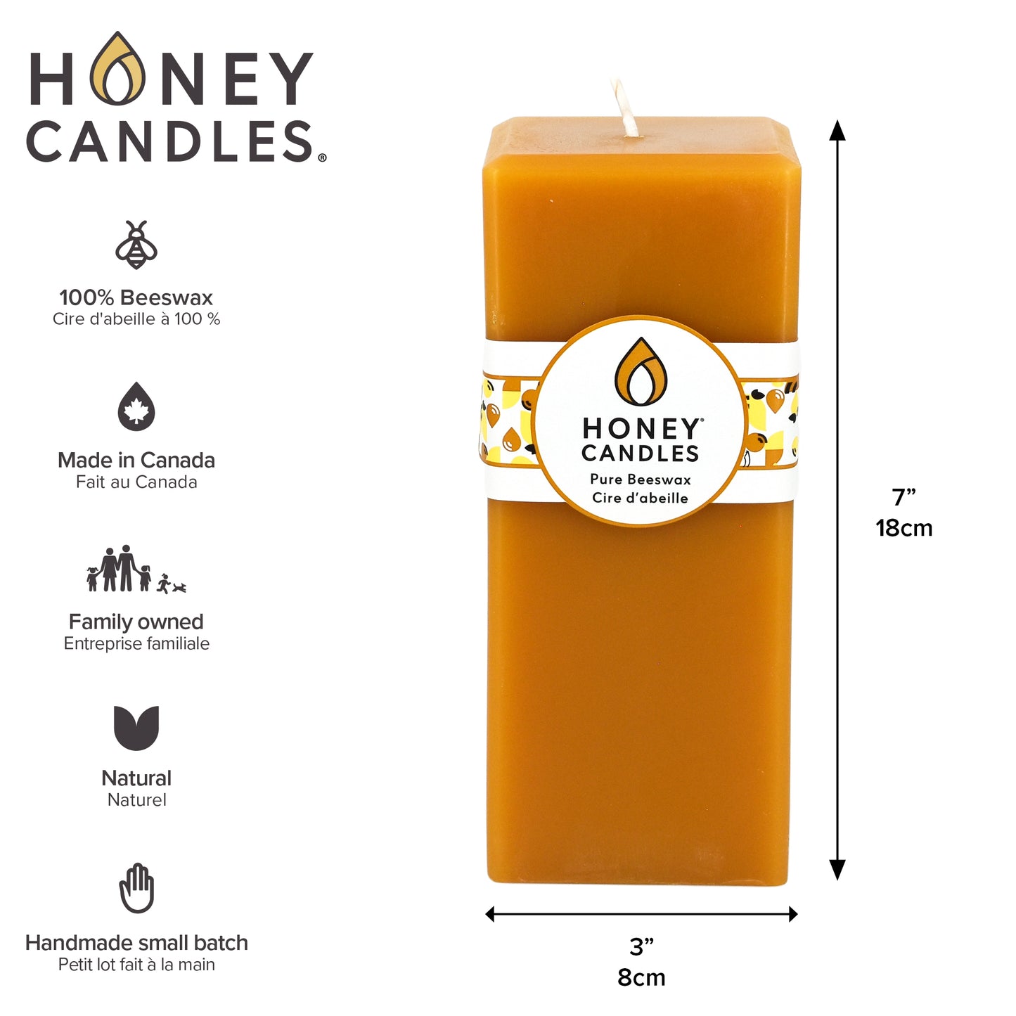 Square Natural Beeswax Pillar Candle