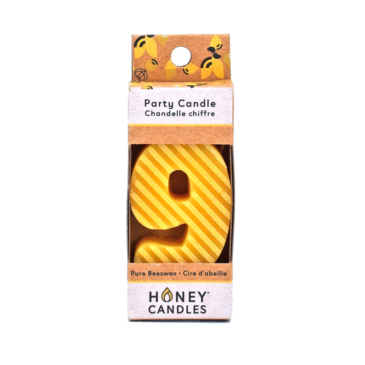 Number 9 Natural Beeswax Party Candle