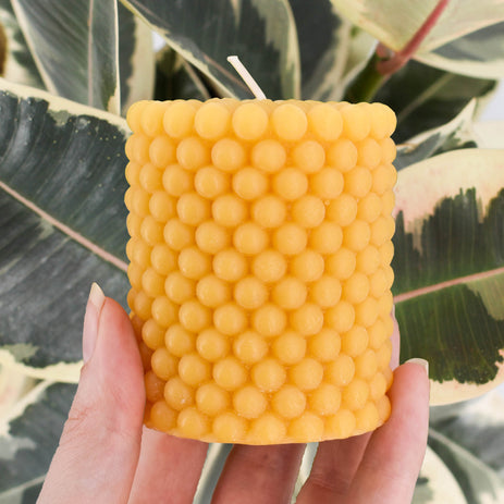 Natural Beeswax Beaded Pillar Candle