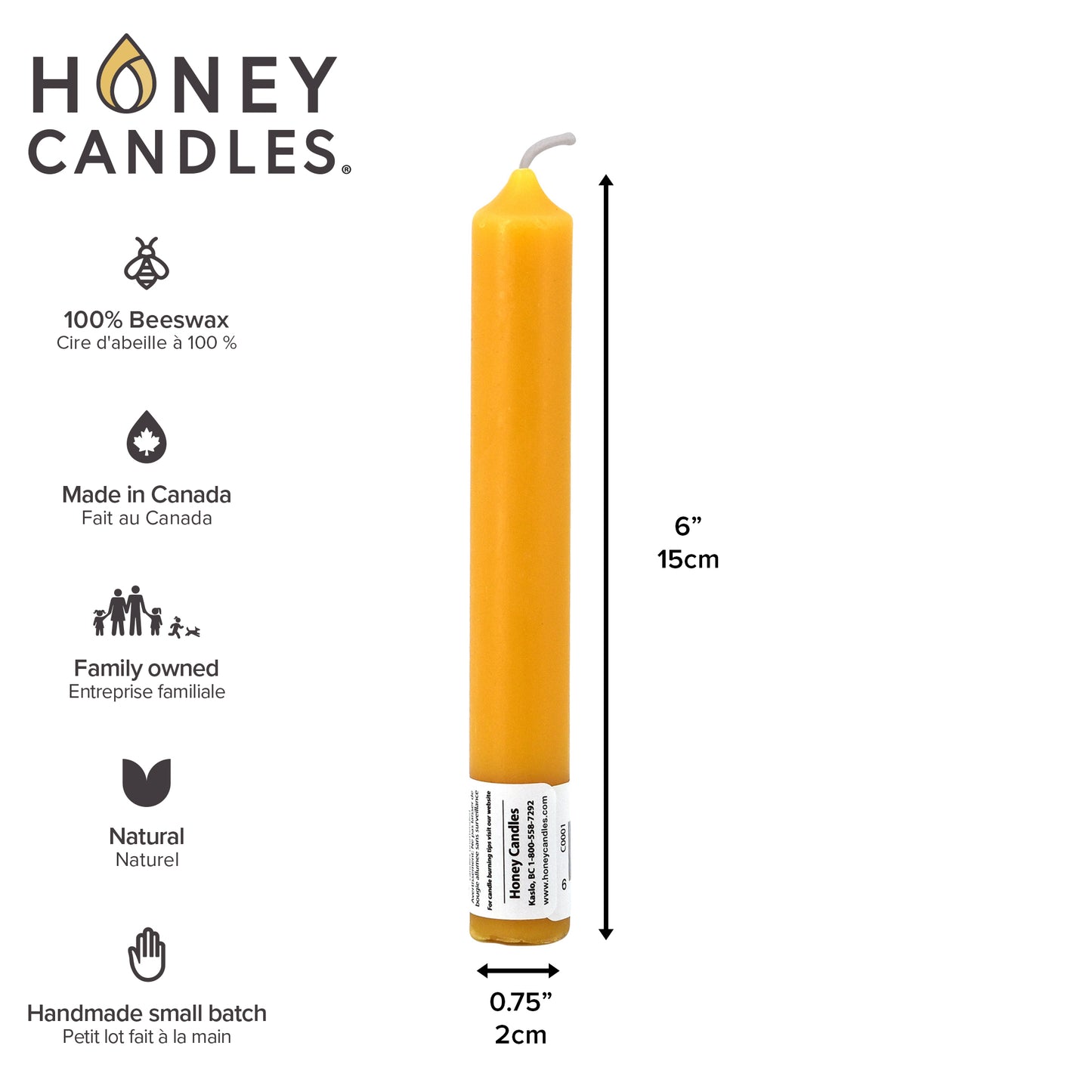 6 Inch Natural Beeswax Tube Candle