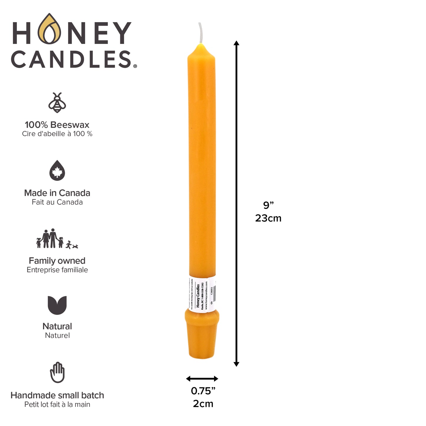 9 Inch Natural Beeswax Base Candlestick