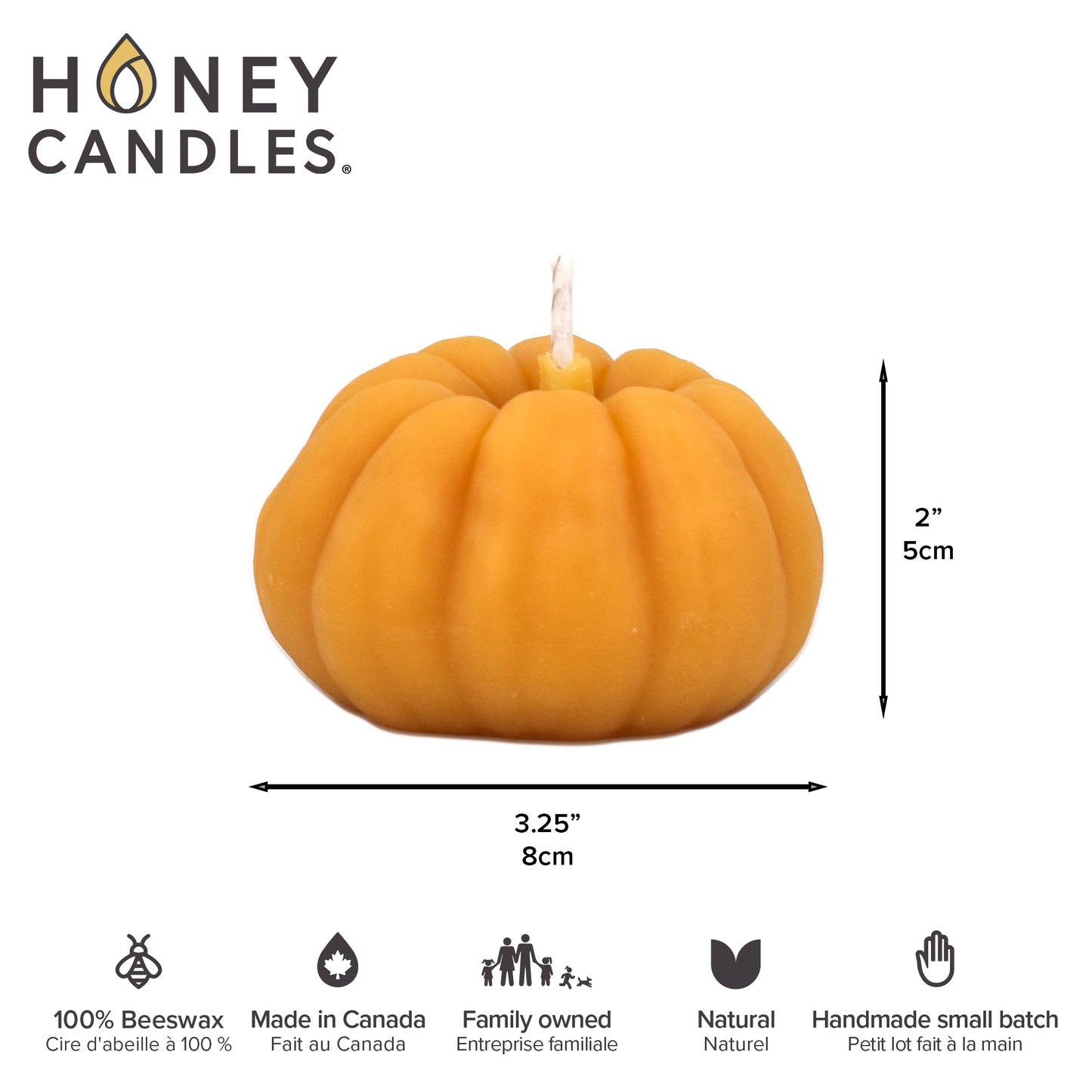 Large Natural Beeswax Pumpkin Candle