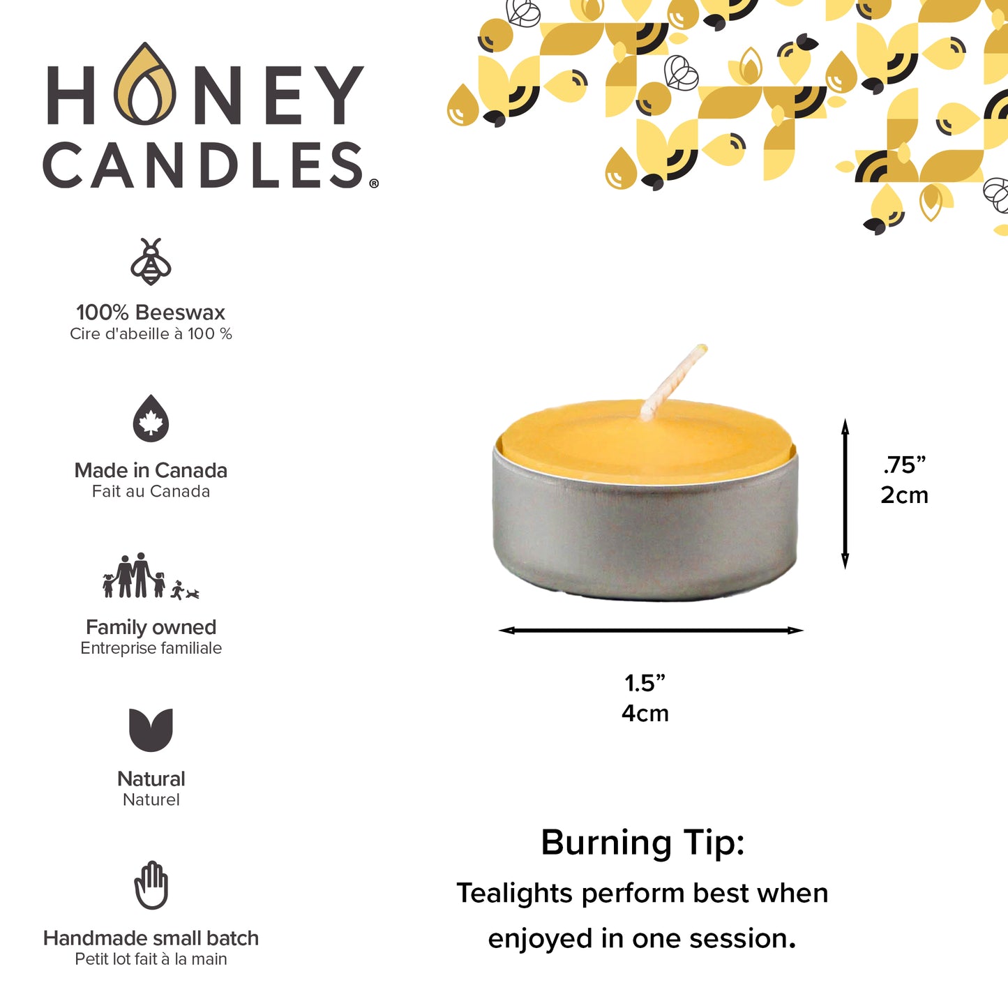 Natural Beeswax Tealight Candle - Aluminum Cup