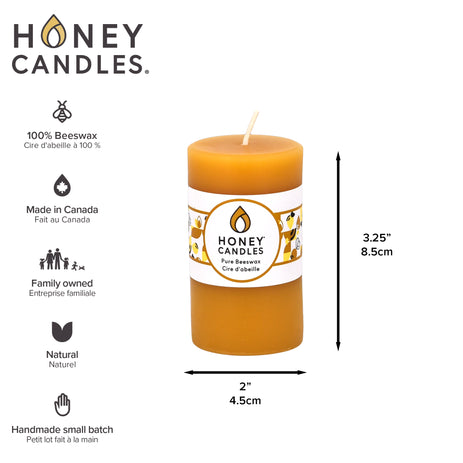 Small Round Natural Beeswax Pillar Candle