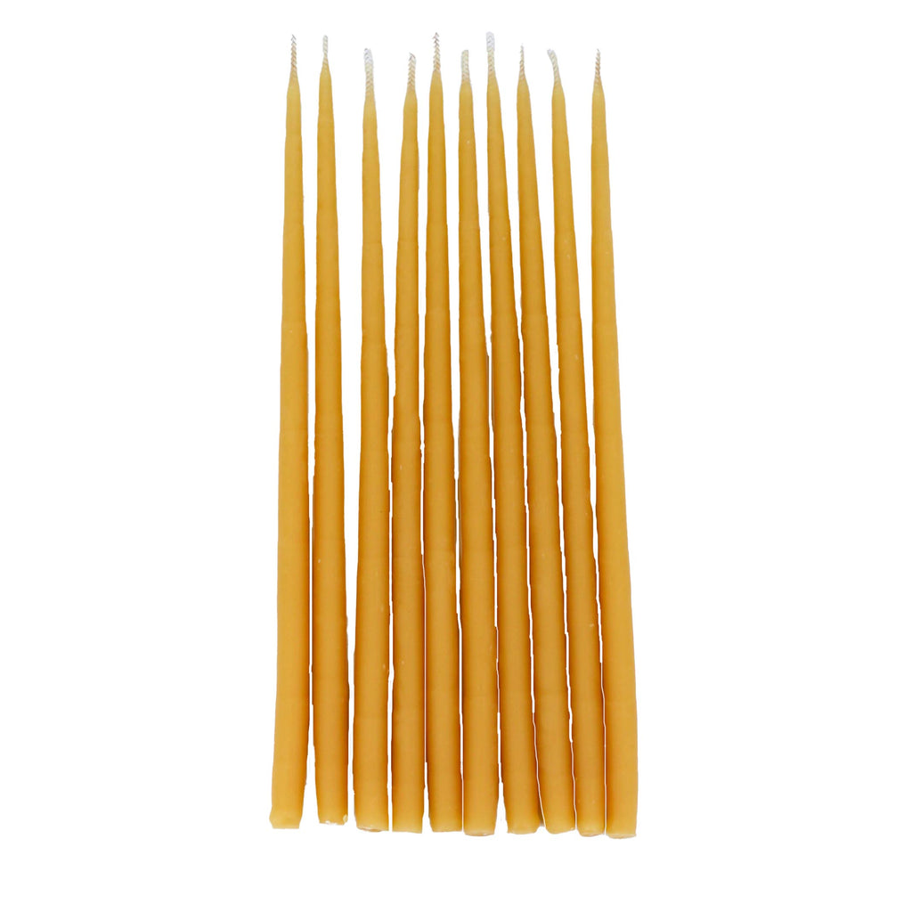 10 Pack of 8 Inch Natural Beeswax Thin Tapers