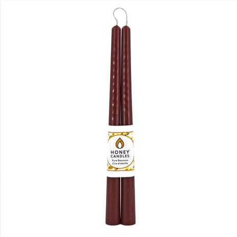 Pair of 12 Inch Dark Brown Beeswax Taper Candles