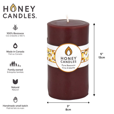 Round Dark Brown Beeswax Pillar Candle