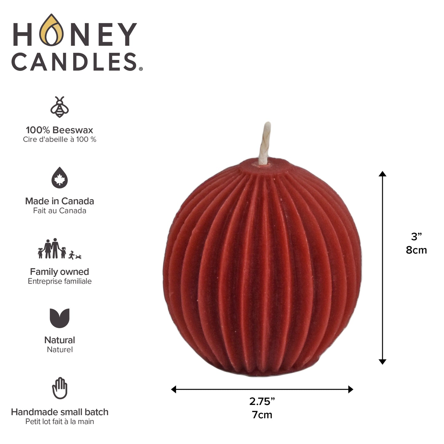 Burgundy Beeswax Fluted Sphere Candle