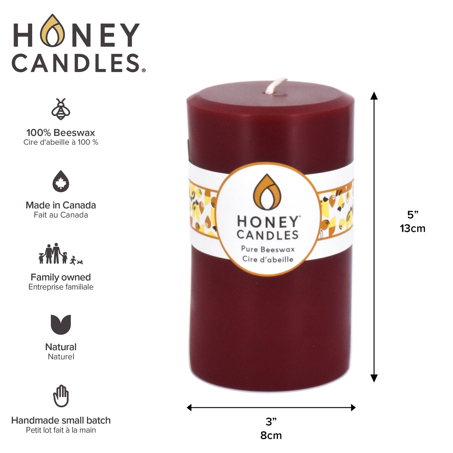 Round Burgundy Beeswax Pillar Candle