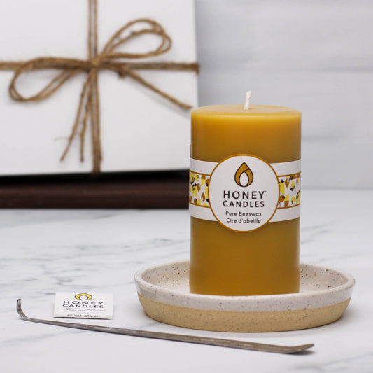 Honeybee Beeswax Pillar Candle — CHICAGO HONEY CO-OP