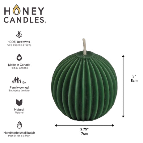 Forest Green Beeswax Fluted Sphere Candle