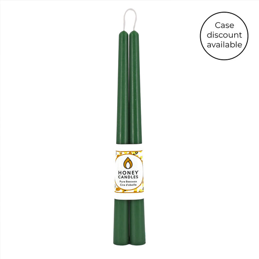 Pair of 12 Inch Forest Green Beeswax Taper Candles