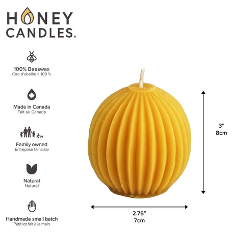 Natural Beeswax Fluted Sphere Candle