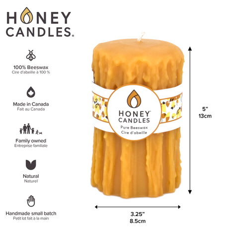 Natural Beeswax Heritage Drip Pillar Candle