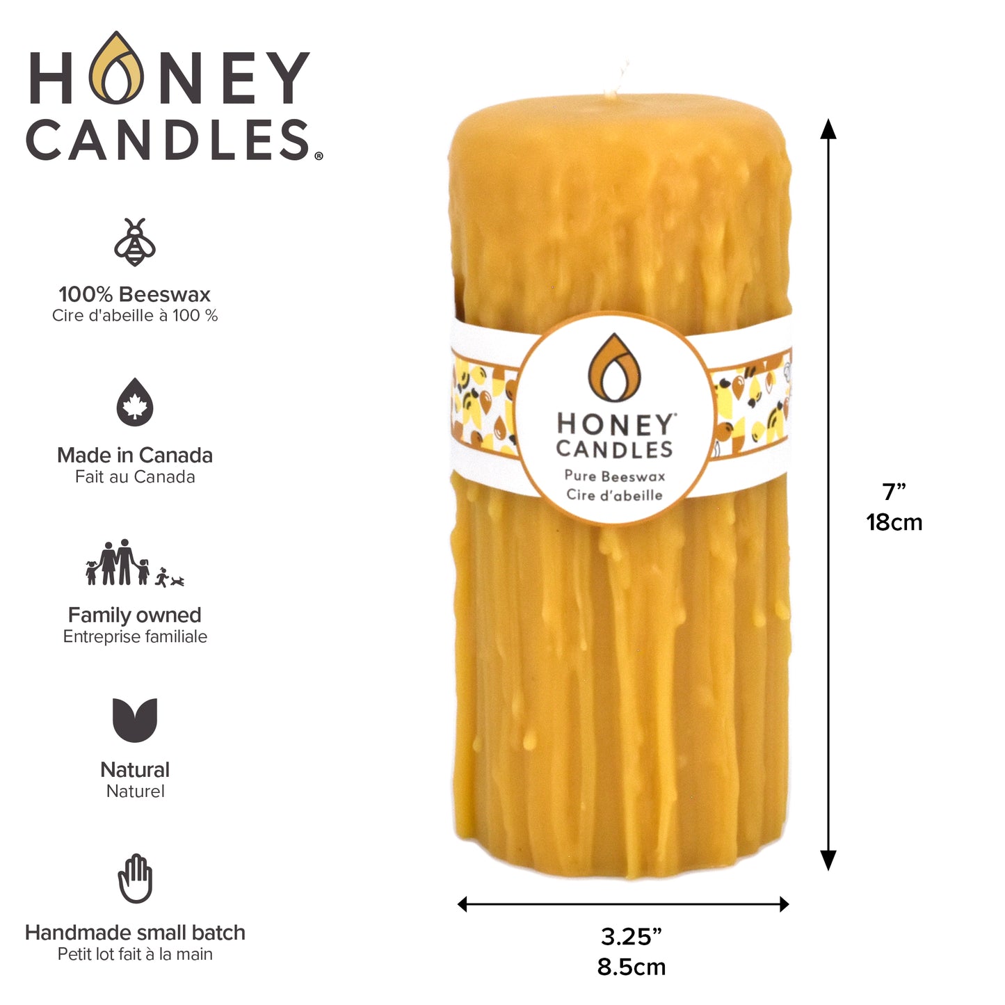 Natural Beeswax Heritage Drip Pillar Candle