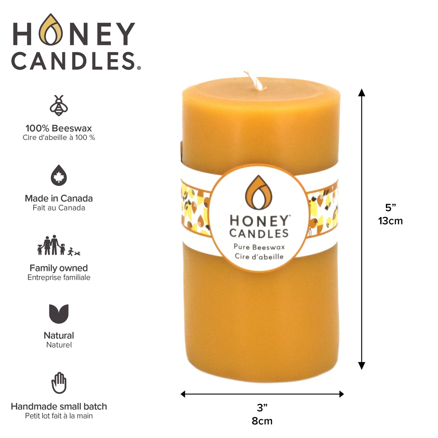 Round Natural Beeswax Pillar Candle