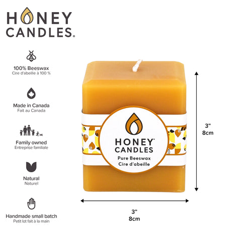 Square Natural Beeswax Pillar Candle