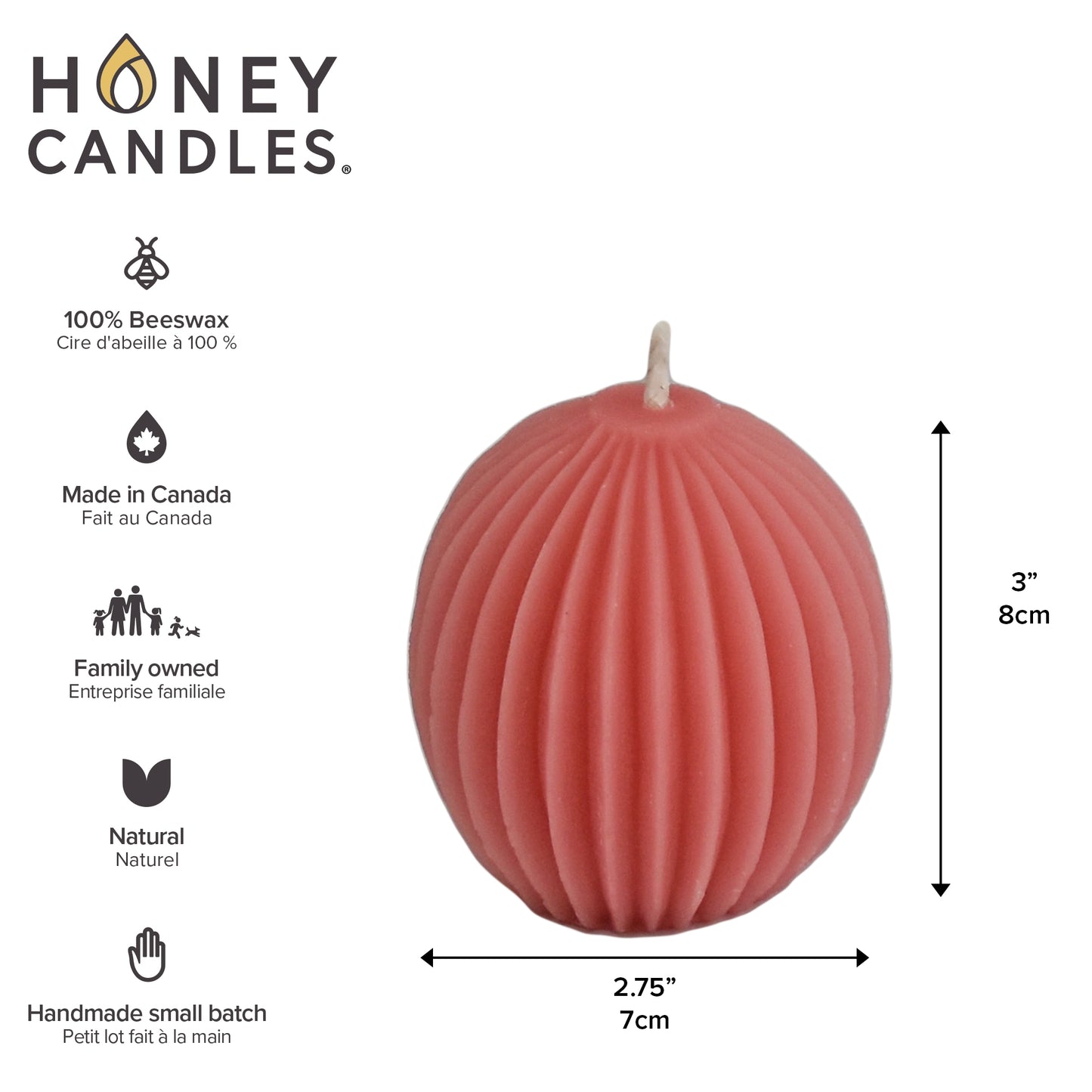Paris Pink Beeswax Fluted Sphere Candle