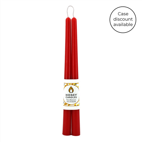 Pair of 12 Inch Red Beeswax Taper Candles