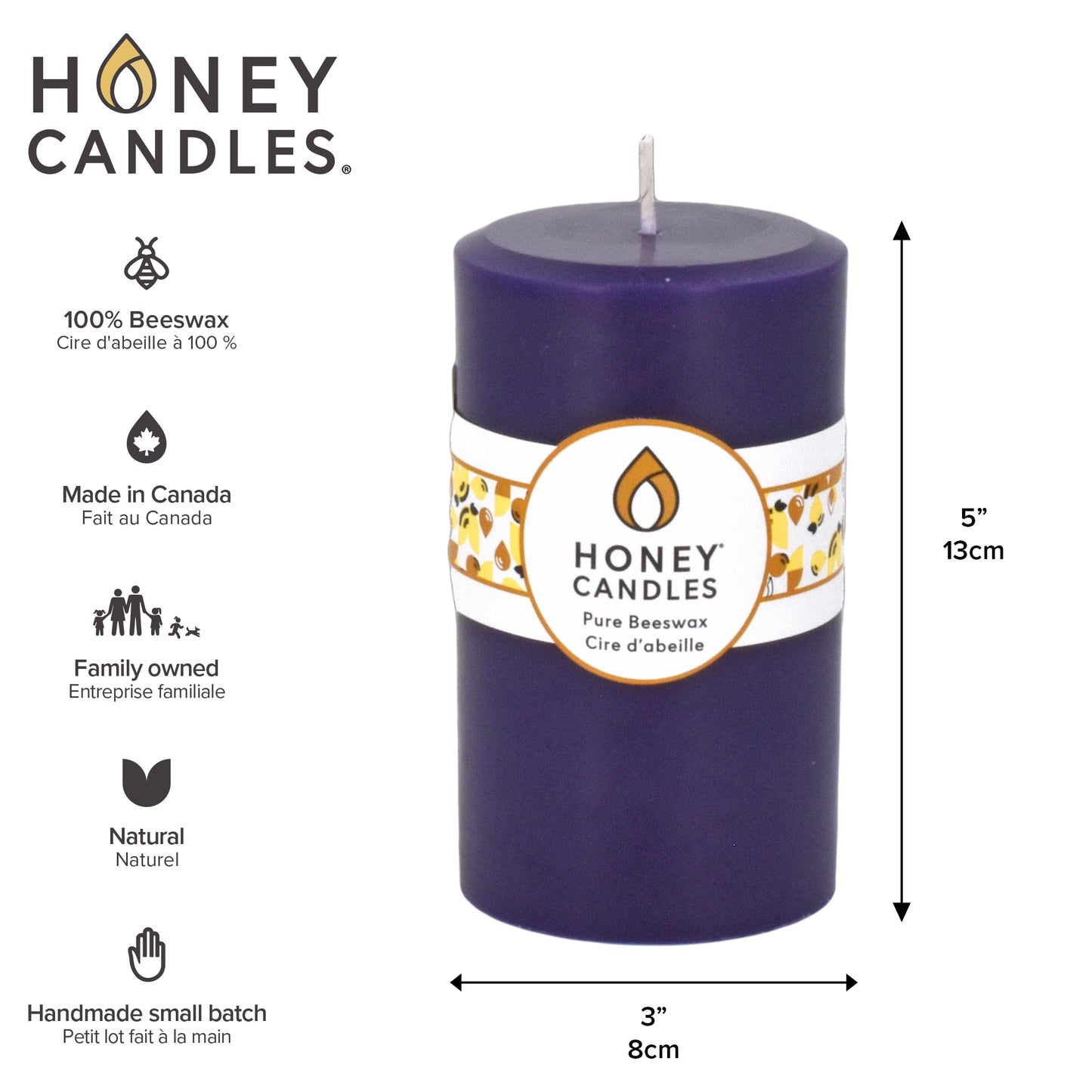 Round Violet Beeswax Pillar Candle