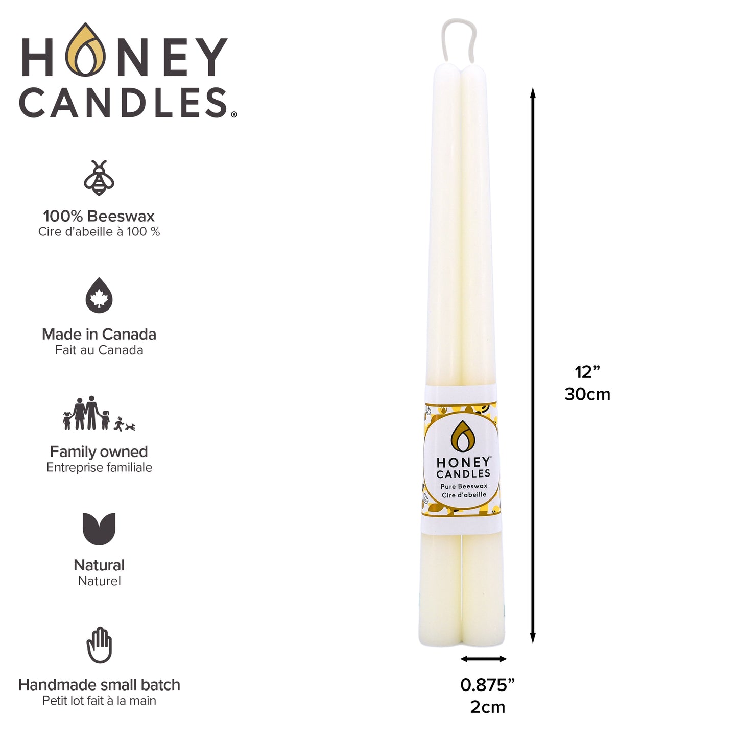 Pair of 12 Inch Pearl Beeswax Taper Candles