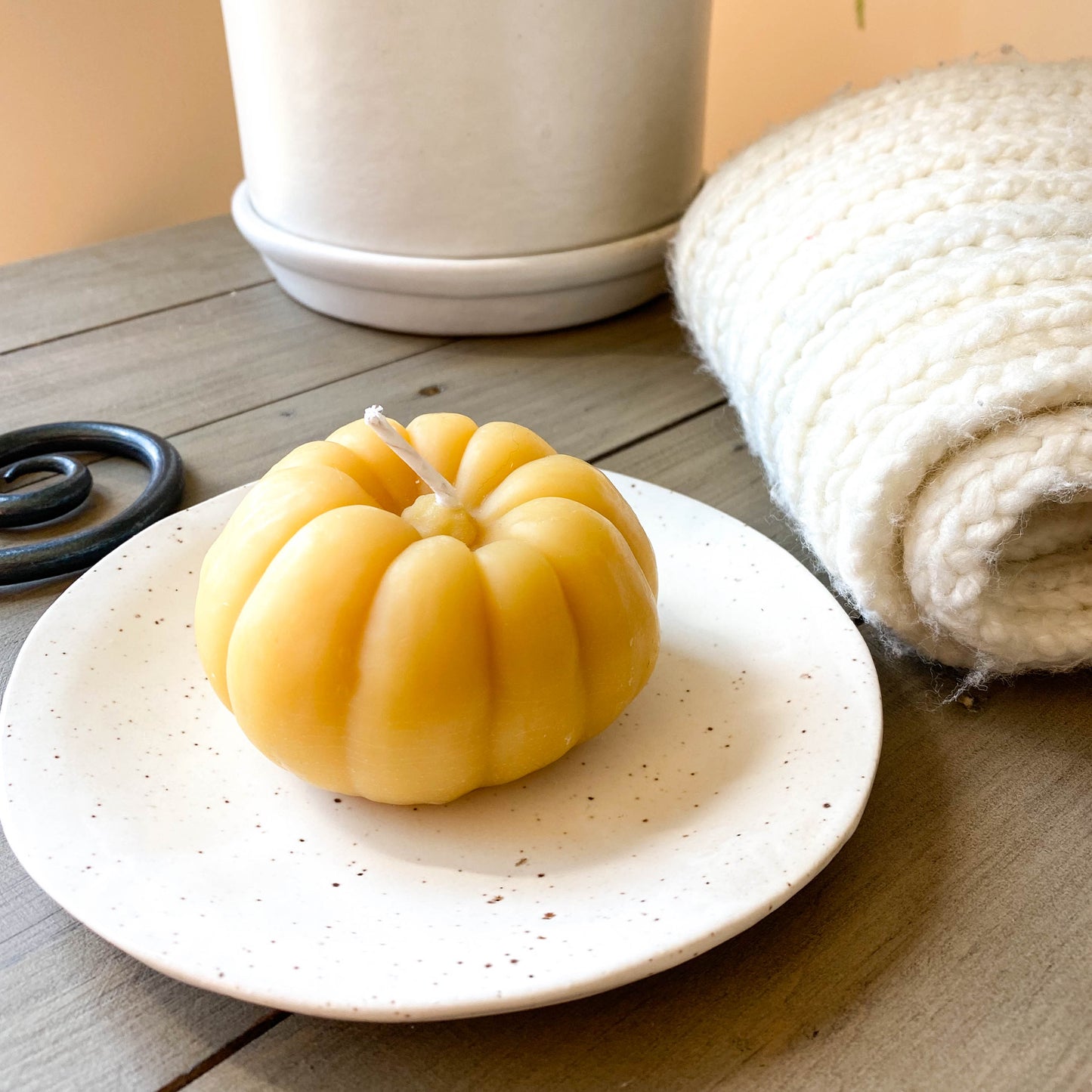 Large Natural Beeswax Pumpkin Candle